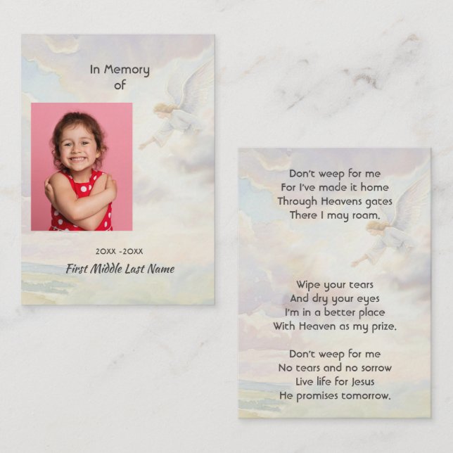 Christian Memorial Keepsake Angel Reaching  Business Card (Front/Back)