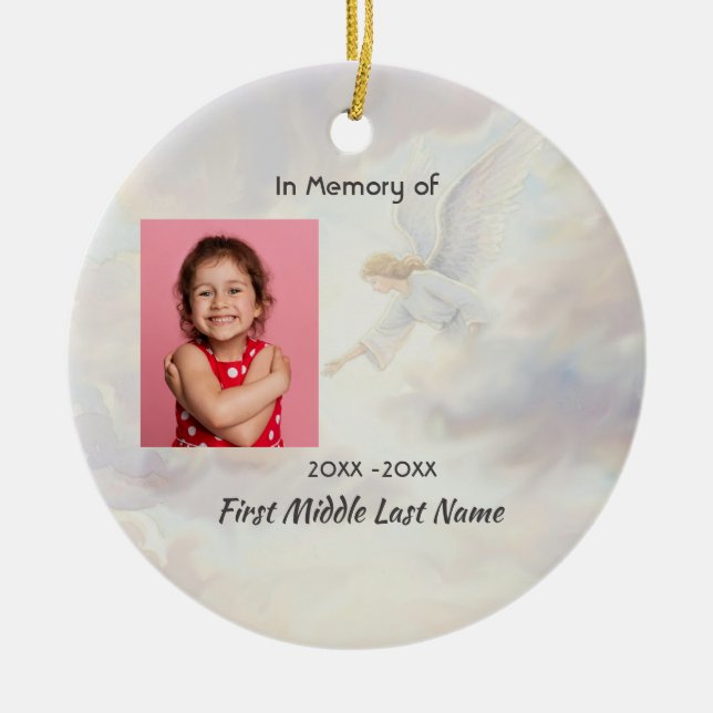 Christian Memorial Keepsake Angel Reaching  Ceramic Ornament (Front)