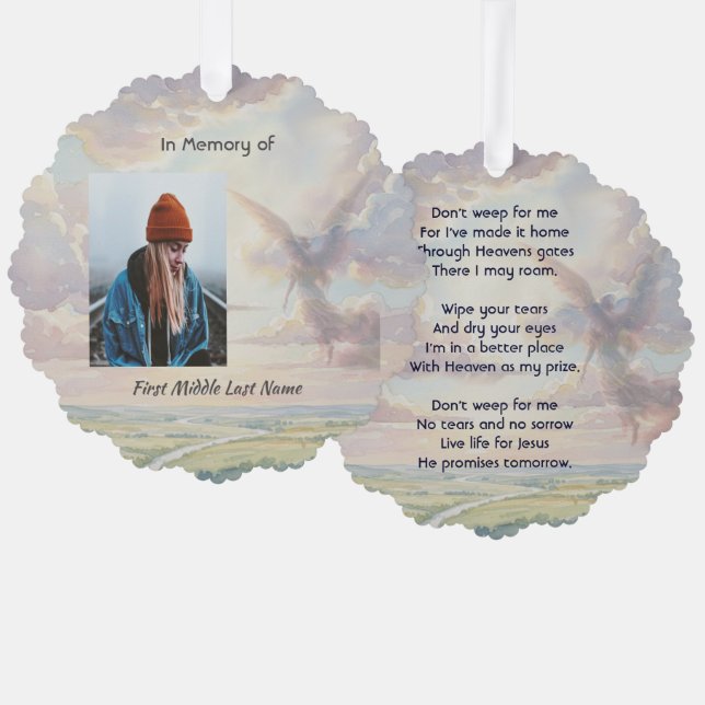 Christian Memorial Keepsake Angel Sky Clouds Ornament Card (Front/Back)