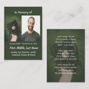 Christian Memorial Keepsake Baseball Game Player Business Card