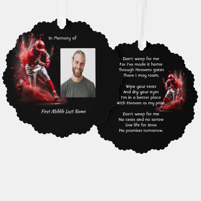 Christian Memorial Keepsake Baseball Softball  Ornament Card (Front/Back)