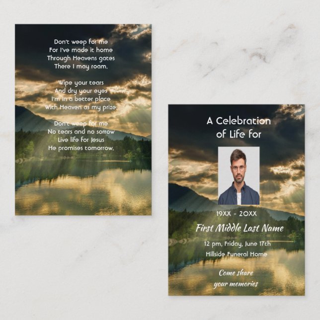 Christian Memorial Keepsake Beautiful Lake Beach Business Card (Front/Back)
