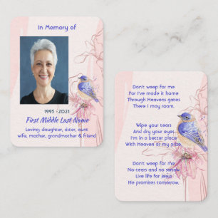 Christian Memorial Keepsake  Bluebird Garden  Business Card