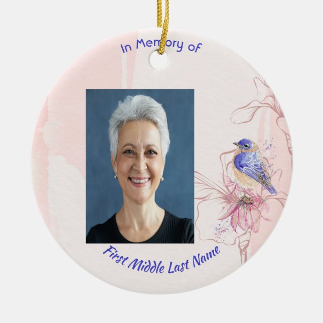 Christian Memorial Keepsake  Bluebird Garden  Ceramic Ornament (Front)