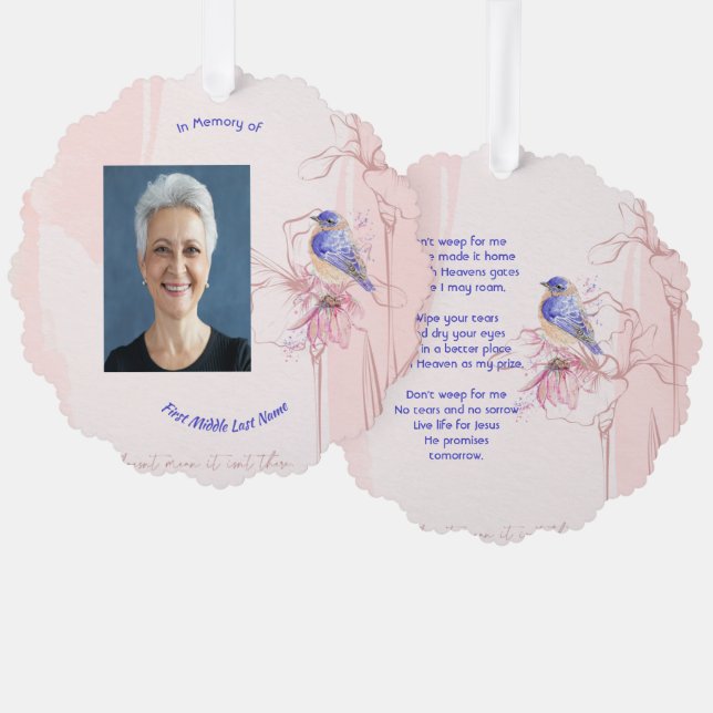 Christian Memorial Keepsake  Bluebird Garden  Ornament Card (Front/Back)