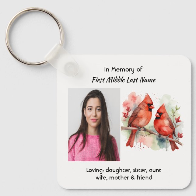 Christian Memorial Keepsake Cardinal Bird Keychain (Front)
