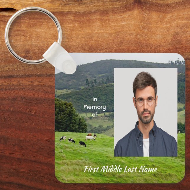 Christian Memorial Keepsake Cattle Farm Landscape Keychain (Front)