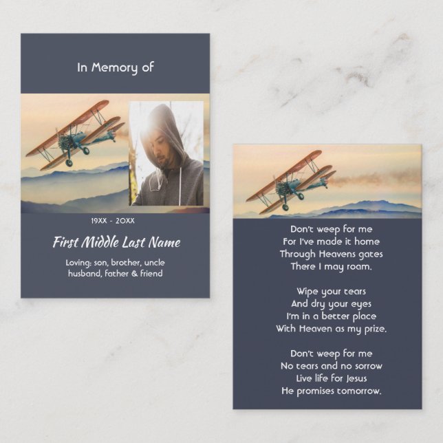 Christian Memorial Keepsake  Clouds Biplane Sky Business Card (Front/Back)