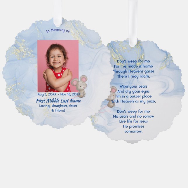 Christian Memorial Keepsake Cute Little Mouse  Ornament Card (Front/Back)