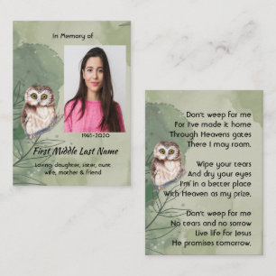 Christian Memorial Keepsake Cute Owl Bird Business Card