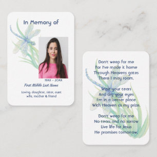Christian Memorial Keepsake Dragonfly Watercolor Business Card