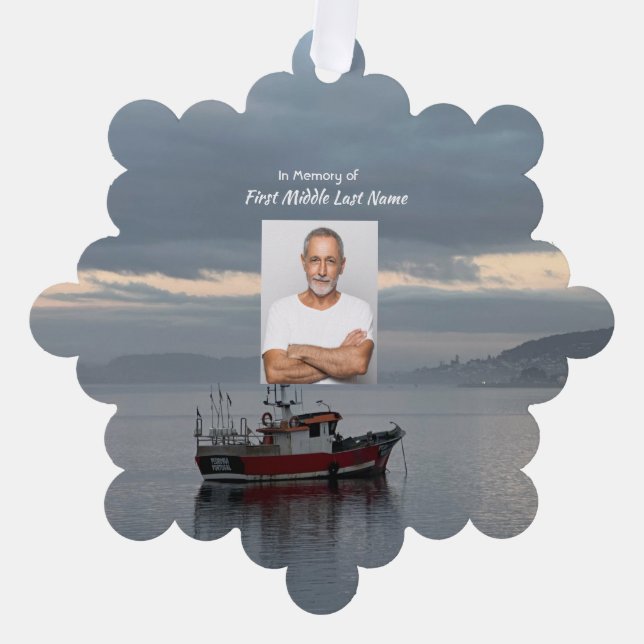 Christian Memorial Keepsake Fishing Boat Fisherman Ornament Card (Front)