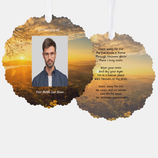 Christian Memorial Keepsake Golden Sunrise  Ornament Card (Front/Back)