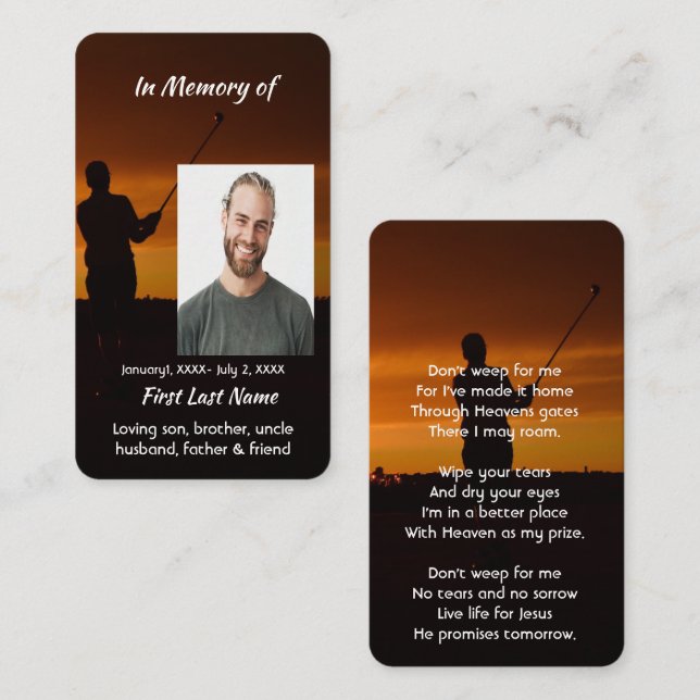 Christian Memorial Keepsake Golfer Golfing Golf Business Card (Front/Back)