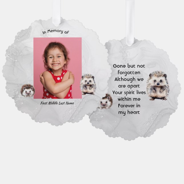Christian Memorial Keepsake Hedgehog Children   Ornament Card (Front/Back)
