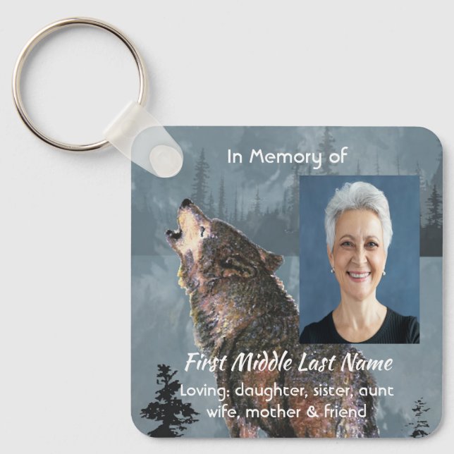 Christian Memorial Keepsake Howling Wolf Art Keychain (Front)
