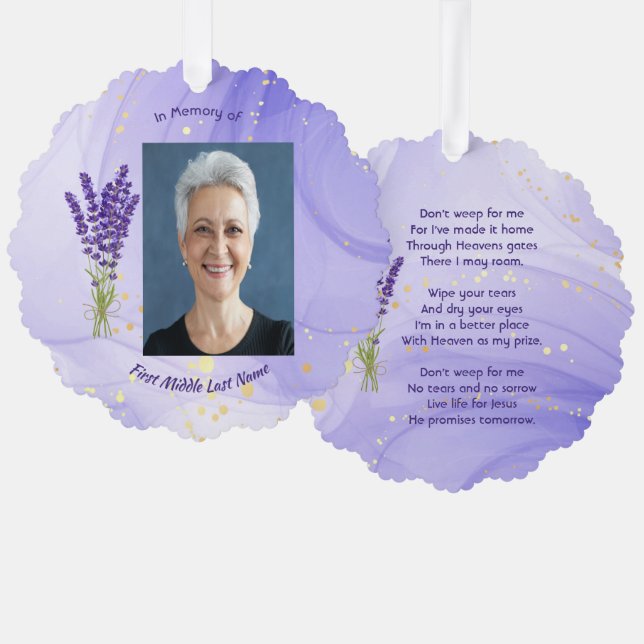 Christian Memorial Keepsake Lavender Garden Flower Ornament Card (Front/Back)