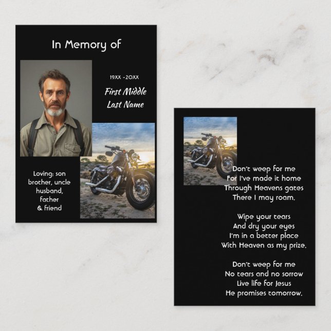 Christian Memorial Keepsake Motorcycle Chopper Business Card (Front/Back)