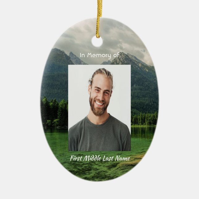 Christian Memorial Keepsake Mountain Lake  Ceramic Ornament (Front)