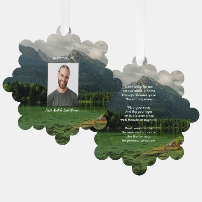 Christian Memorial Keepsake Mountain Lake  Ornament Card (Front/Back)