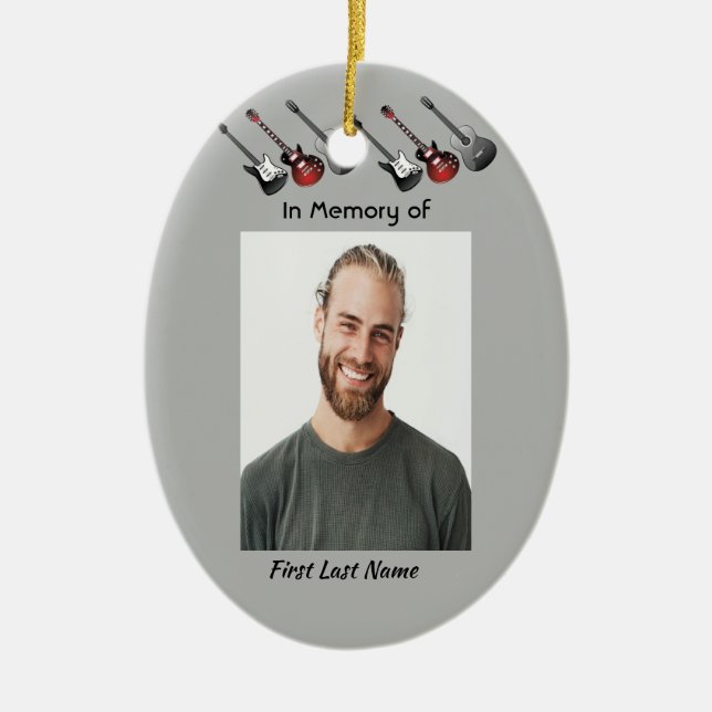 Christian Memorial Keepsake Musician Guitar Music  Ceramic Ornament (Front)