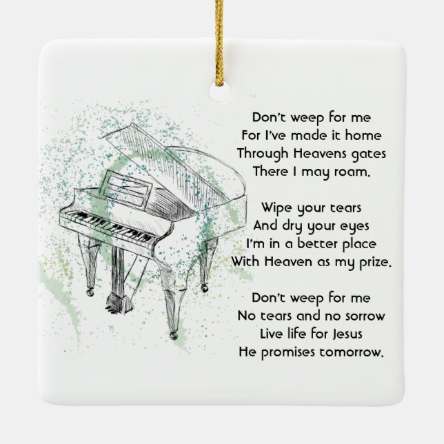 Christian Memorial Keepsake  Prayer Piano Musician Ceramic Ornament (Back)