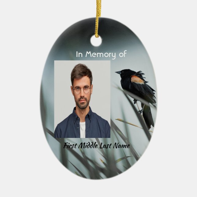 Christian Memorial Keepsake  Red-wing Blackbird Ceramic Ornament (Front)