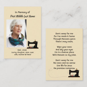 Christian Memorial Keepsake Seamstress  Business Card