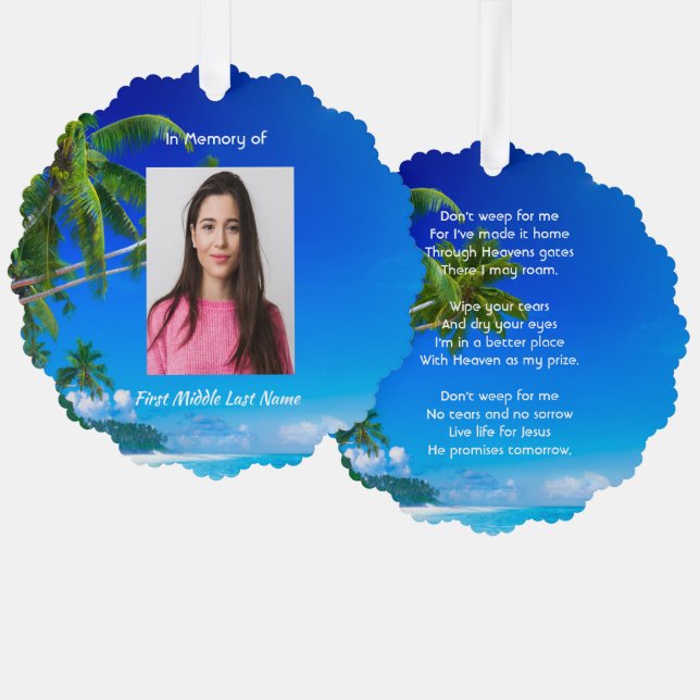 Christian Memorial Keepsake Tropical Beach Exotic Ornament Card (Front/Back)