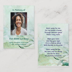 Christian Memorial Keepsake  Watercolor Foliage  Business Card