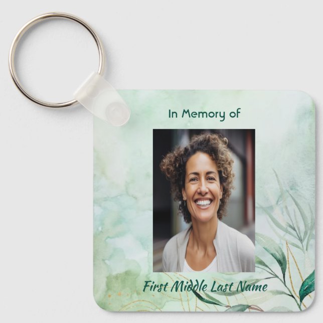 Christian Memorial Keepsake  Watercolor Foliage  Keychain (Front)