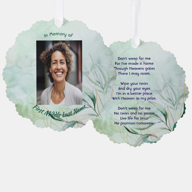 Christian Memorial Keepsake  Watercolor Foliage  Ornament Card (Front/Back)