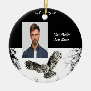 Christian Memorial Keepsake Watercolor Owl Bird Ceramic Ornament