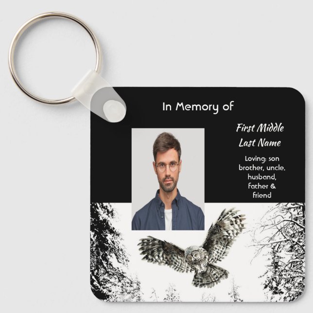 Christian Memorial Keepsake Watercolor Owl Bird Keychain (Front)