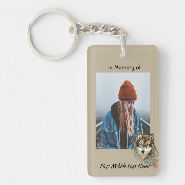 Christian Memorial Keepsake Watercolor Wolf Animal Keychain (Front)