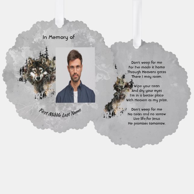 Christian Memorial Keepsake Wolf Wolves Animal art Ornament Card (Front/Back)