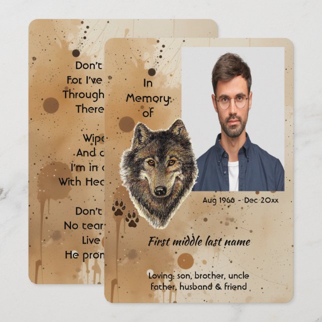 Christian Memorial Keepsake Wolf Wolves Animal Invitation (Front/Back)