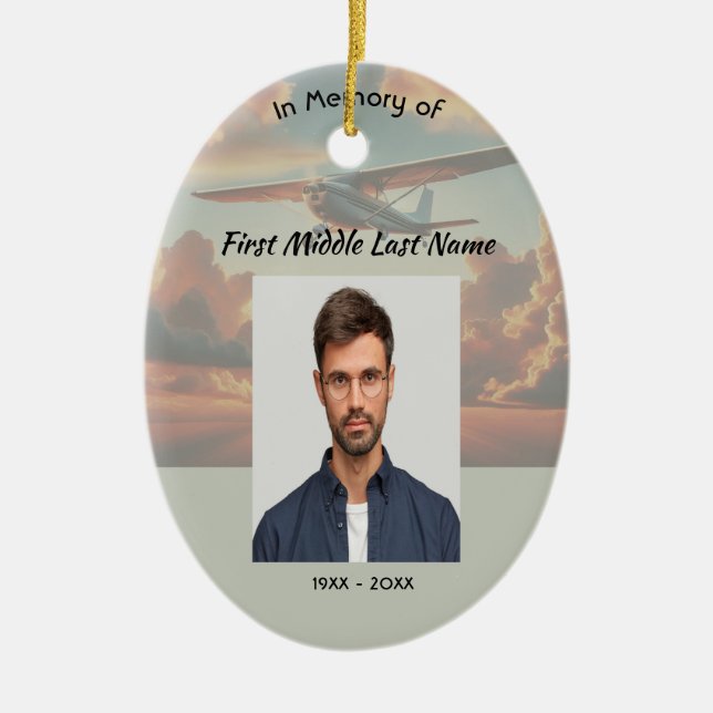 Christian Memorial Keepsakes Pilot Airplane Sunset Ceramic Ornament (Front)