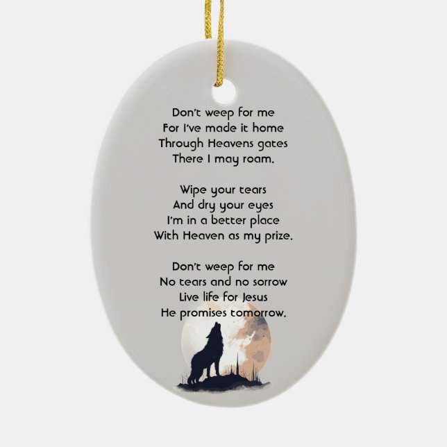 Christian Memorial  Lone Wolf Howling Animal  Ceramic Ornament (Back)