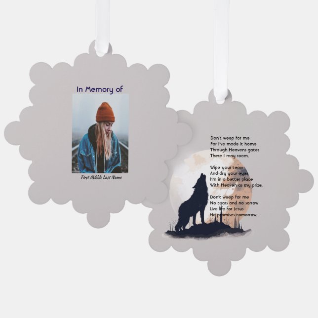 Christian Memorial  Lone Wolf Howling Animal  Ornament Card (Front/Back)