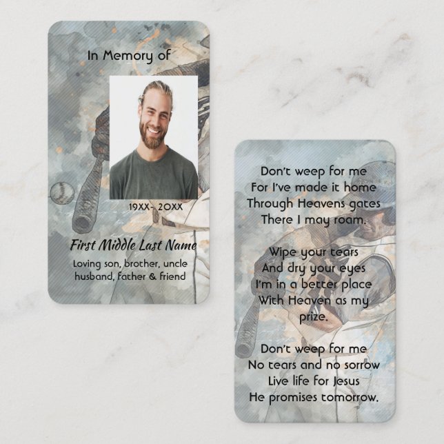 Christian  Memorial Memory Card Baseball Sport (Front/Back)