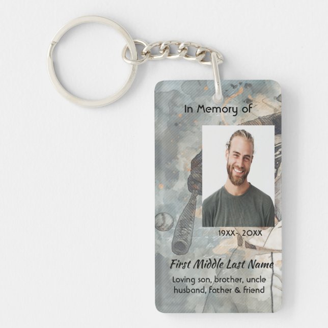 Christian  Memorial Memory Card Baseball Sport Keychain (Front)