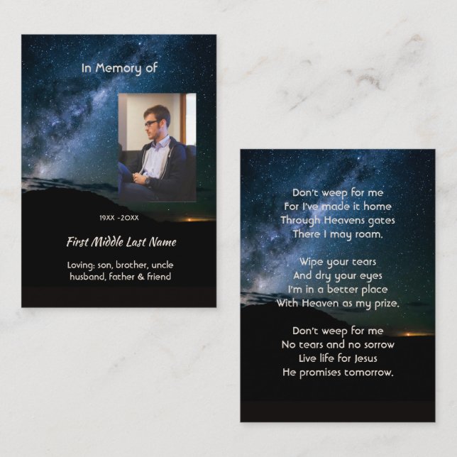 Christian Memorial Milky Way Starry Night Sky  Calling Card (Front/Back)