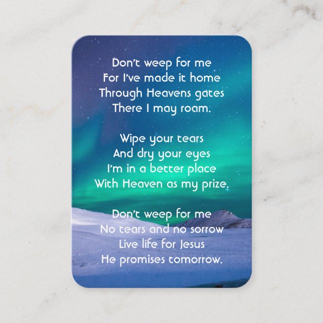 Christian Memorial Northern Lights Aurora Borealis Business Card (Front)