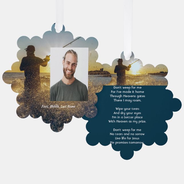 Christian Memorial Ocean Fly Fishing Fisherman  Ornament Card (Front/Back)