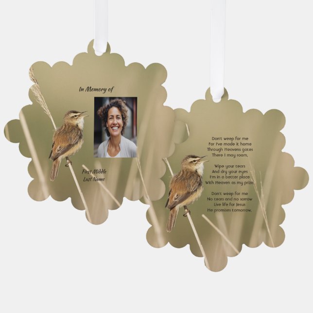Christian Memorial Photo Bird Garden Nature  Ornament Card (Front/Back)