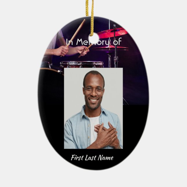 Christian Memorial Photo  Drummer Drums Band  Ceramic Ornament (Back)