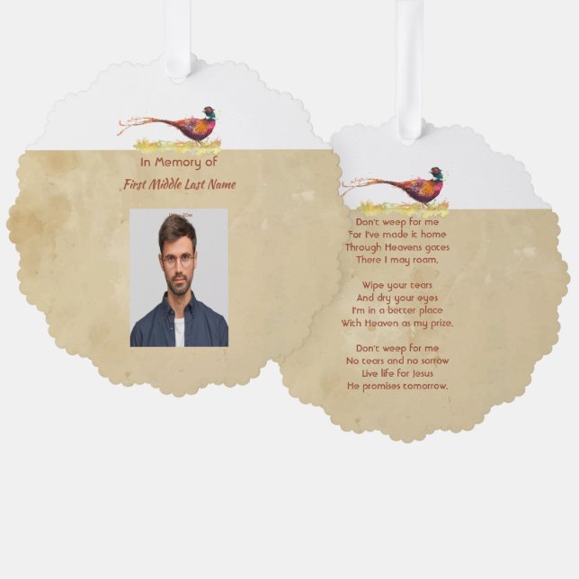 Christian Memorial Photo Invite Pheasant Bird Art (Front/Back)