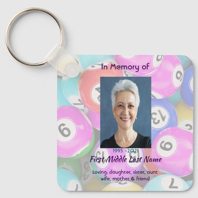 Christian Memorial Photo Keepsake Bingo Game  Keychain (Front)