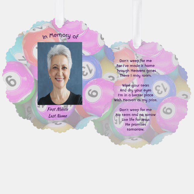 Christian Memorial Photo Keepsake Bingo Game Ornament Card (Front/Back)